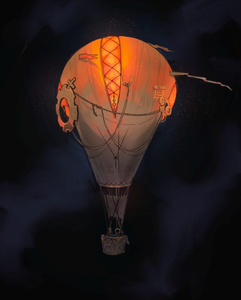 Illustration of a concept of a steampunk hot air balloon.